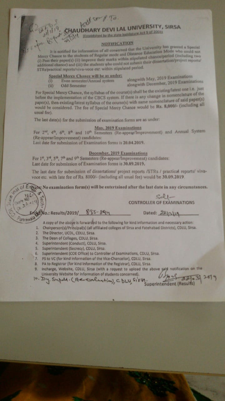 Examination 2019 Notice